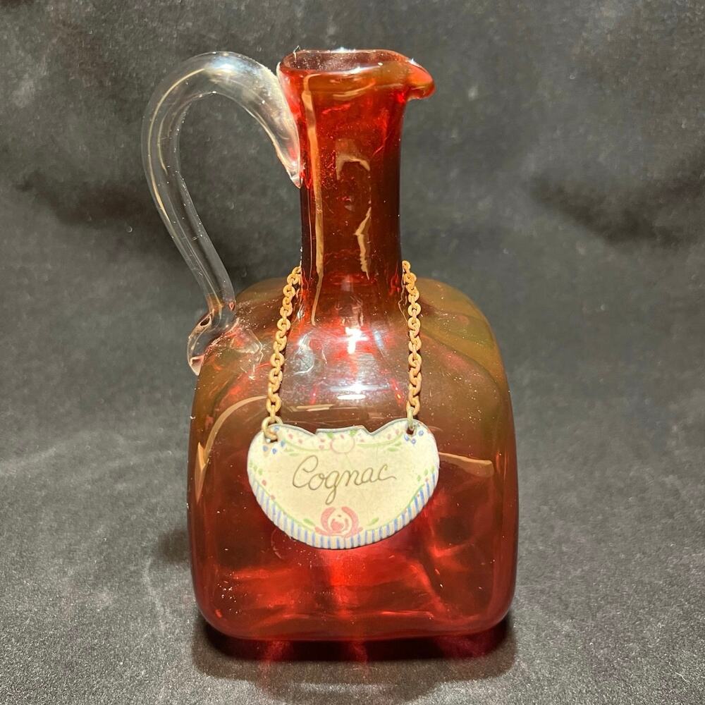 Hand Blown Red Cognac Decanter, 6in